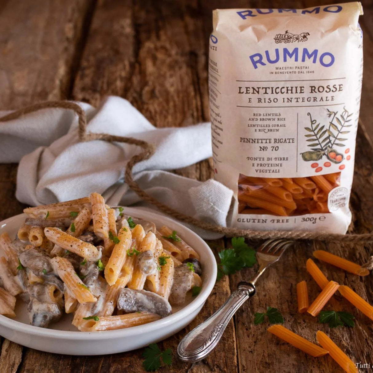 Rummo Gluten Free Lentil Pennette Rigate Lenticchie Rosse Pasta No.70 300g