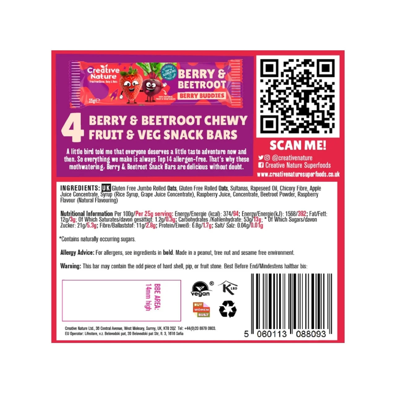 Creative Nature Berry & Beetroot Kids snack bar Multipack 4x25g